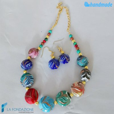 Parure Fenicio Primavera con collana e orecchini in vetro di Murano - PARU0040