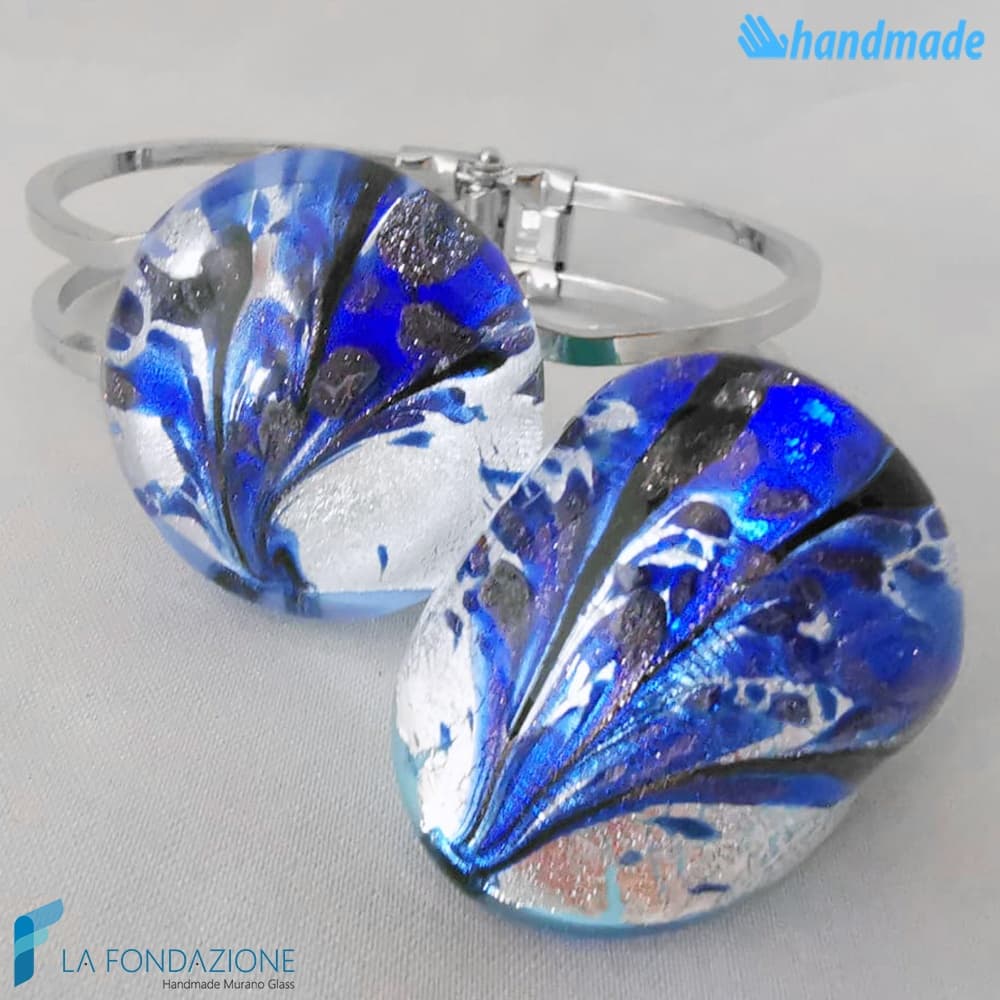 Parure Pavone Asso con anello e bracciale rigido in vetro di Murano - PARU0043