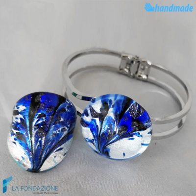 Parure Pavone Asso con anello e bracciale rigido in vetro di Murano - PARU0043