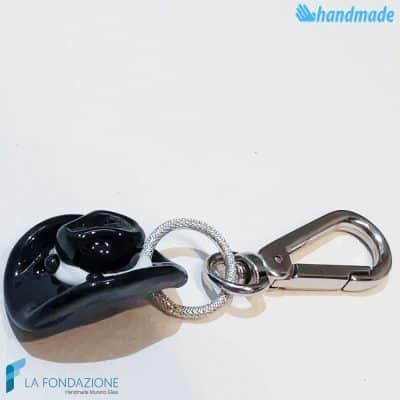 Keychain Horse Rider Black made in Murano glass - KEY003
