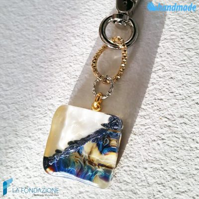 Keychain Chalcedony Aquarius Ivory made in Murano glass - KEY006