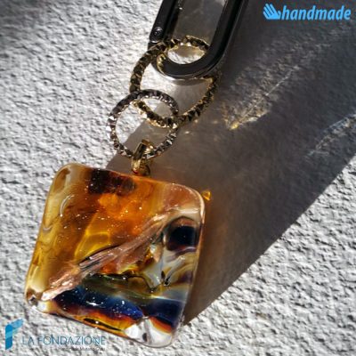Portachiavi Calcedonio Acquario Ambra in vetro di Murano - KEY007