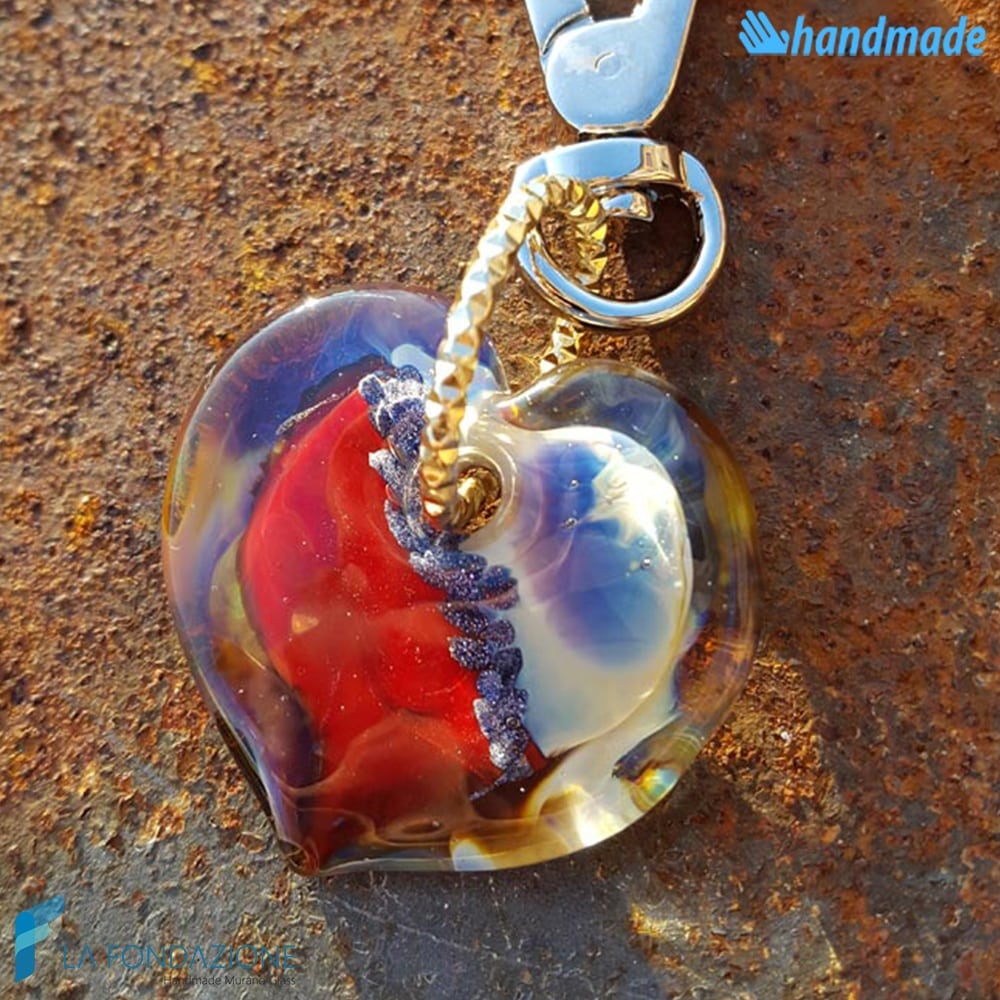 Portachiavi Calcedonio Cuore Rosso in vetro di Murano - KEY009