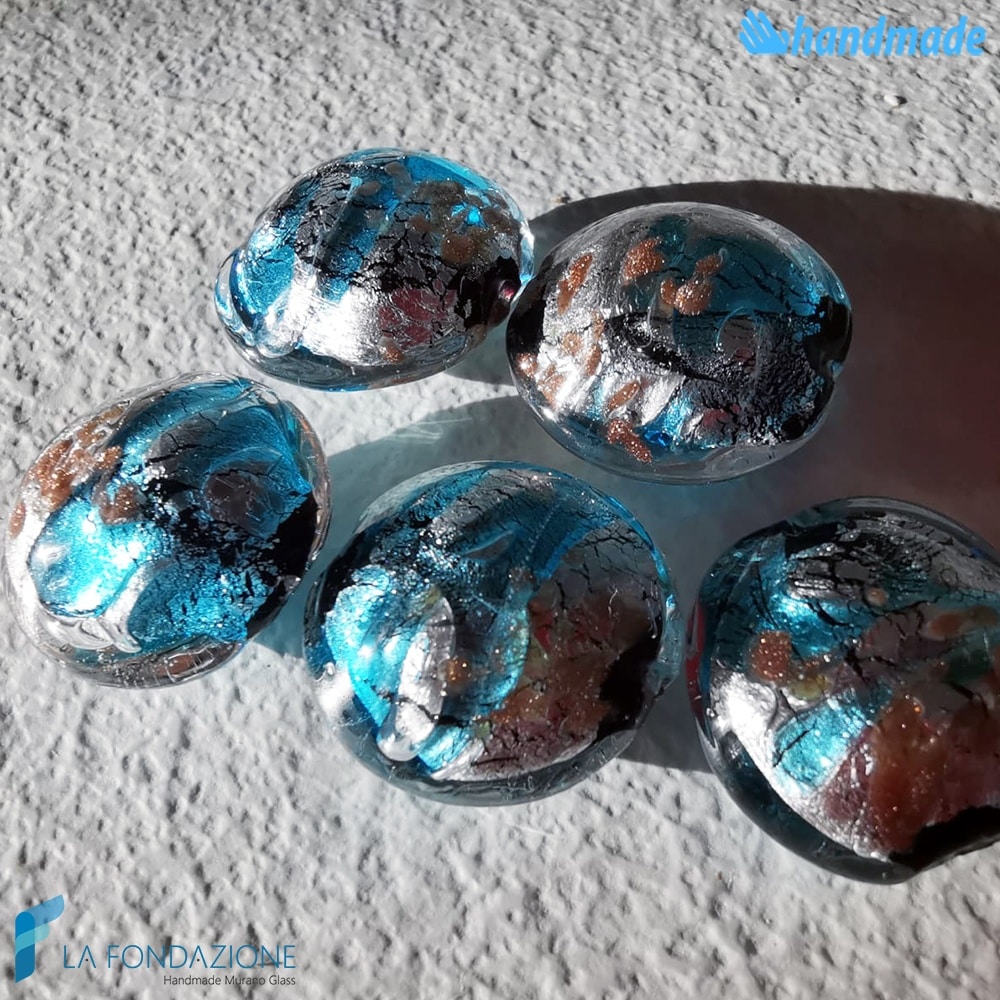 Light Blue Pearls Schisse Wave 16mm made in Murano glass - PERLA005