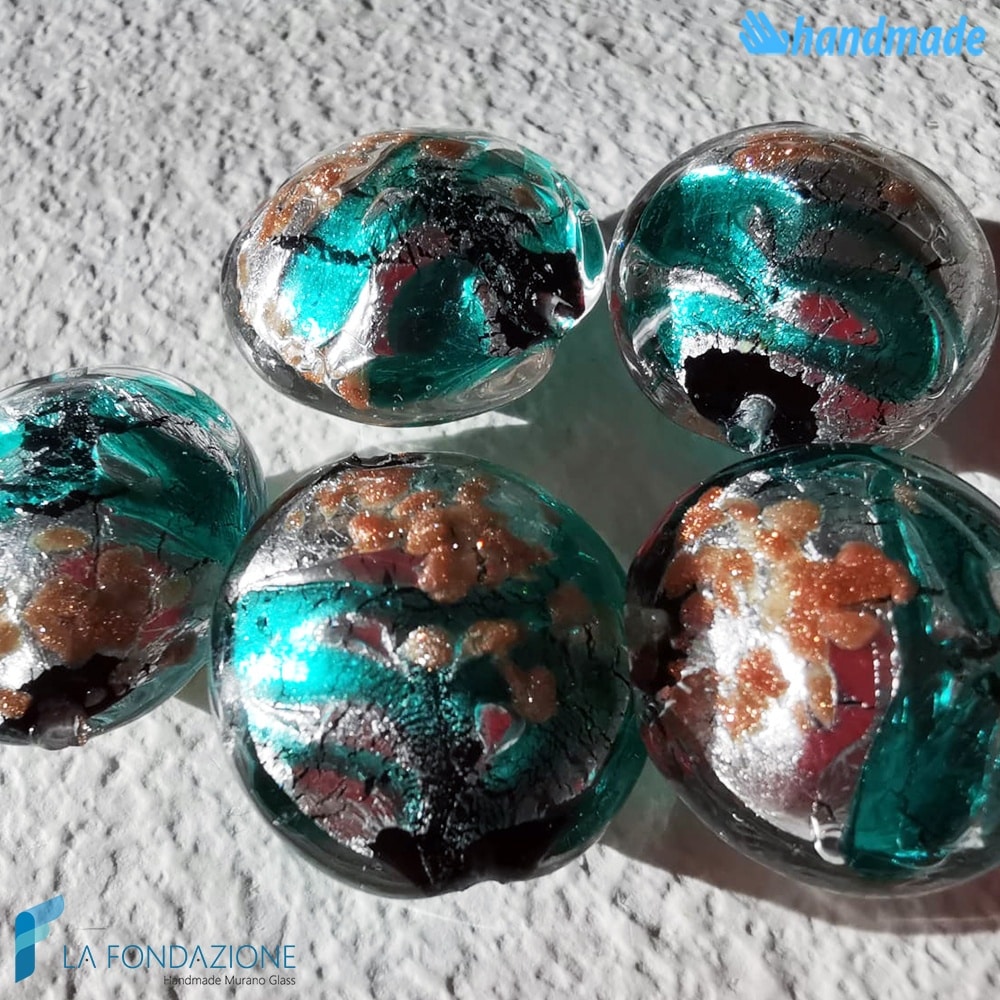 Aquamarine Pearls Schisse Wave 16mm made in Murano glass - PERLA008