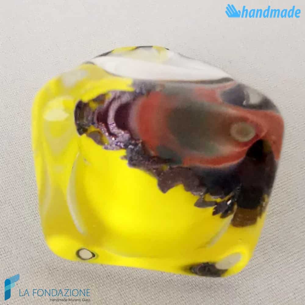 Anello Cubo Calcedonio Limone in vetro di Murano - RINGS0075