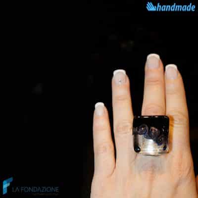Three Vortex Cube Black made in Murano glass - RINGS0081