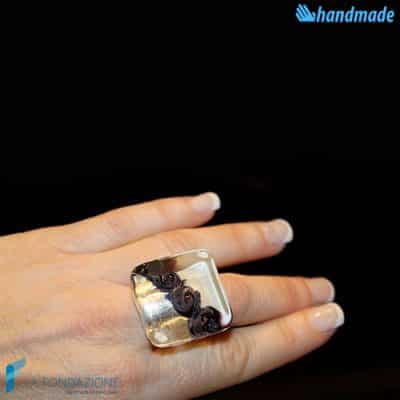 Anello Cubo Tre Vortici Avorio in vetro di Murano - RINGS0081