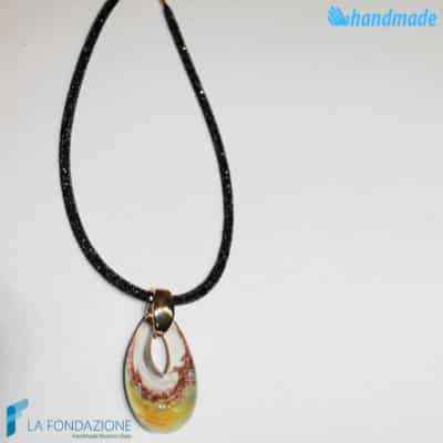 Avory drop-shaped pendant in Chalcedony with crystal net collar made in Murano glass - PEND0058