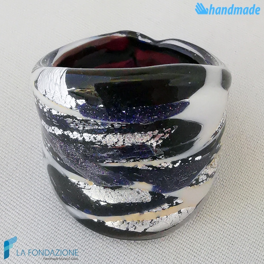 Zebra - Anello fedina a fascia in vetro di Murano - RINGS0097