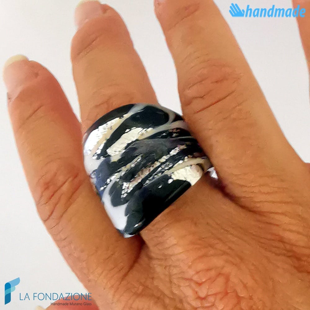 Zebra - Anello fedina a fascia in vetro di Murano - RINGS0097