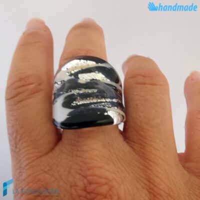 Zebra - Anello fedina a fascia in vetro di Murano - RINGS0097