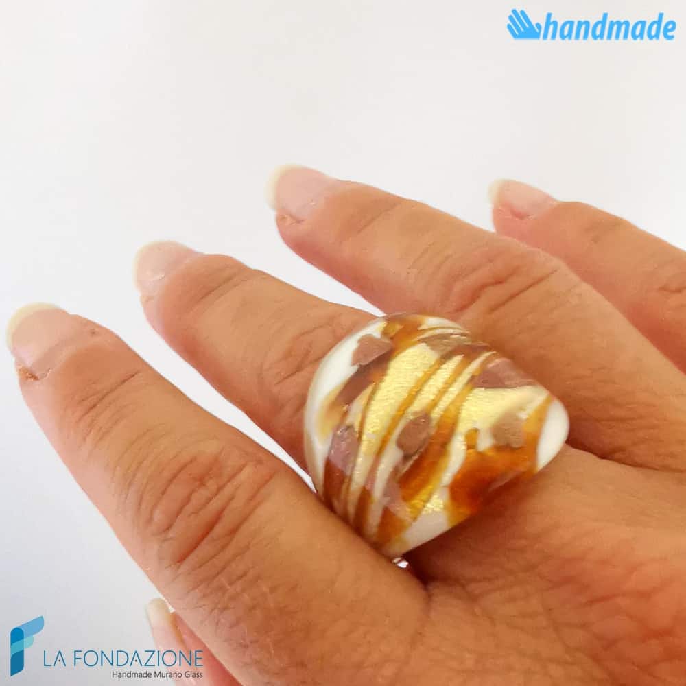 Caramello - Anello fedina a fascia in vetro di Murano - RINGS0100