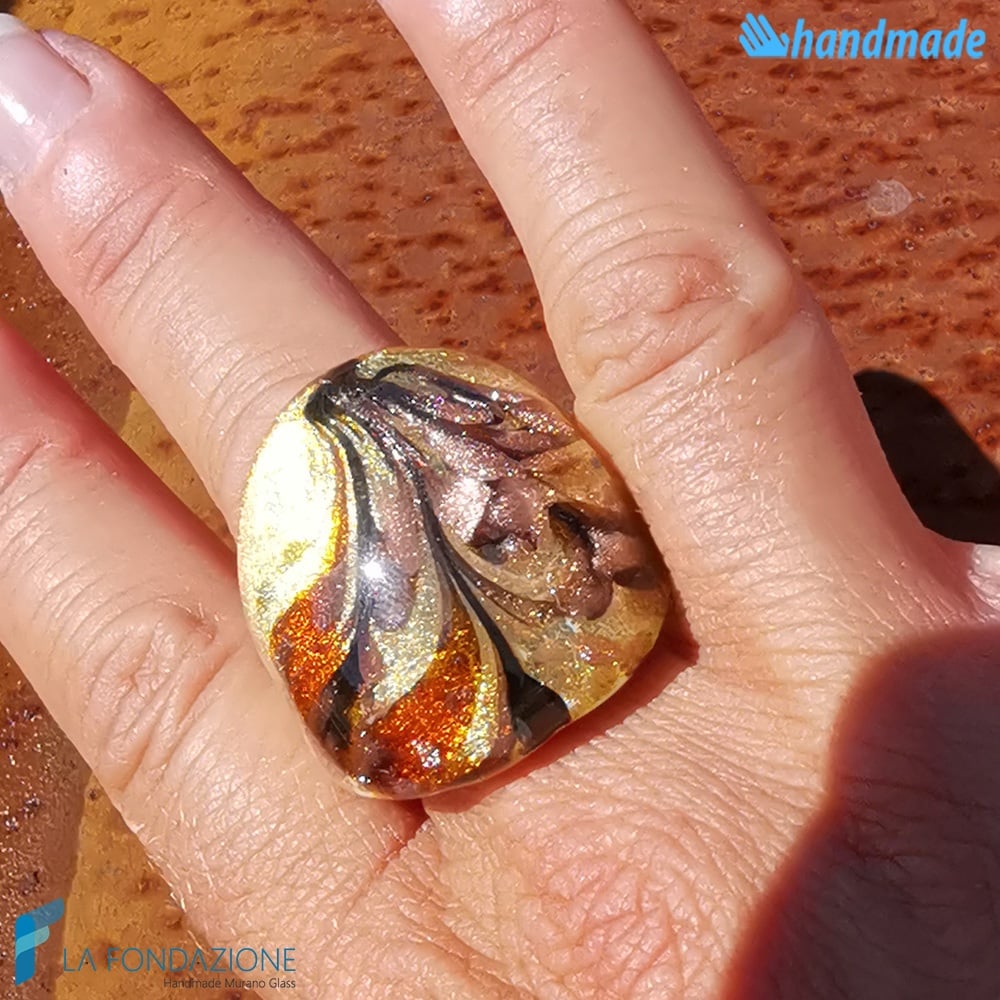 Pavone - Anello fedina a fascia in vetro di Murano - RINGS0102
