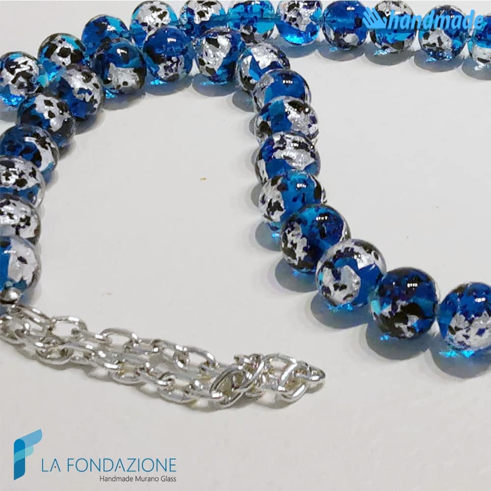 Blue maculé pearl necklace made in Murano glass - COLL0102