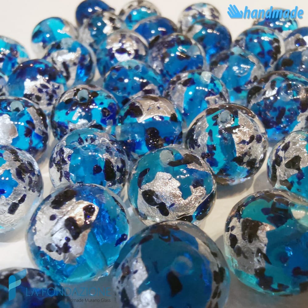 Blue maculé pearl necklace made in Murano glass - COLL0102