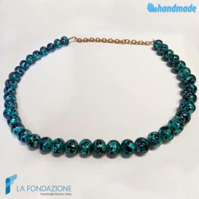 aqua green maculé pearl necklace made in Murano glass - COLL0103