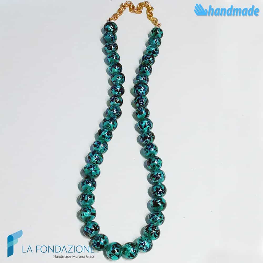 aqua green maculé pearl necklace made in Murano glass - COLL0103