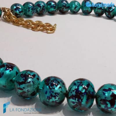 Collana perle maculé verde acqua in vetro di Murano - COLL0103