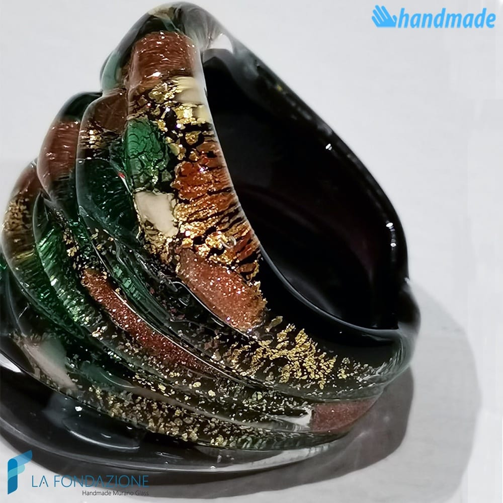 Anello Arlecchino Foresta in vetro di Murano fatto a mano - RINGS0094