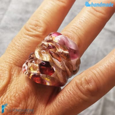 Harlequin black cherry Handmade Murano glass band ring - RINGS0107