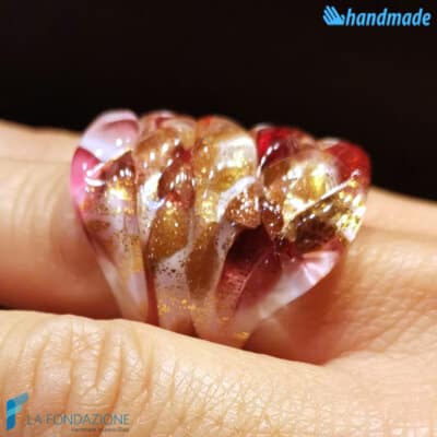 Harlequin black cherry Handmade Murano glass band ring - RINGS0107