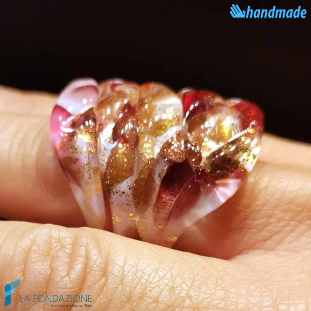 Harlequin black cherry Handmade Murano glass band ring - RINGS0107