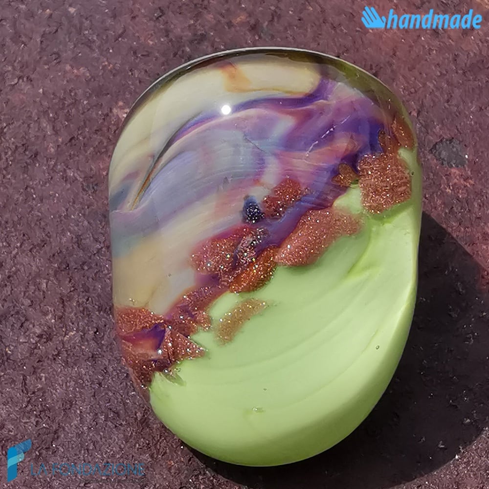 Apple Green Chalcedony Handmade Murano glass band ring - RINGS0120