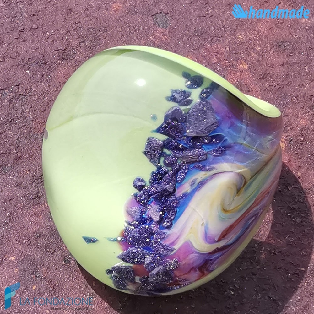 Apple Green Chalcedony Handmade Murano glass band ring - RINGS0120