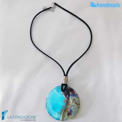 Aquamarine Chalcedony Disc Pendant - La Fondazione - PEND0067