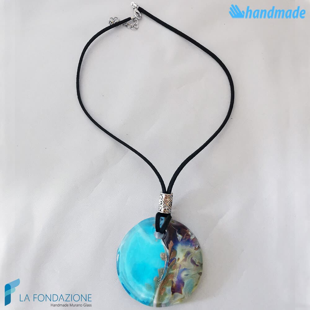 Aquamarine Chalcedony Disc Pendant - La Fondazione - PEND0067