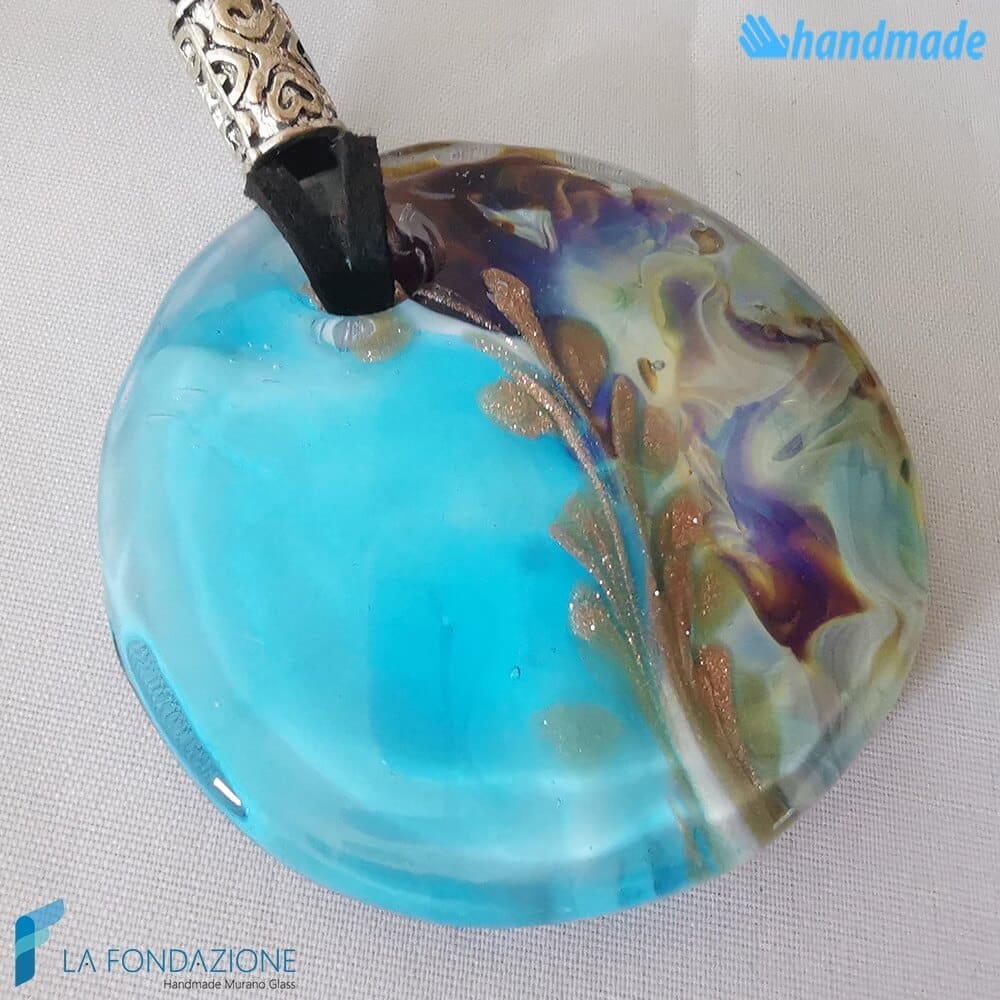 Aquamarine Chalcedony Disc Pendant - La Fondazione - PEND0067