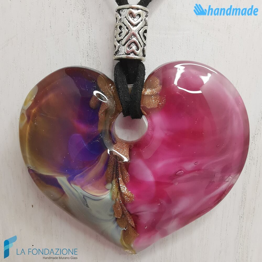 Pendente Cuore Calcedonio Fucsia - La Fondazione snc - PEND0071