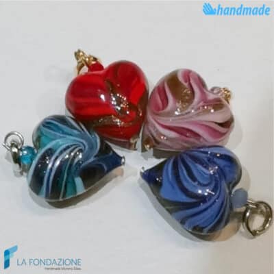 Set of 4 Phoenician Hearts Pearls handmade in Murano glass and avventurine Italy - La Fondazione - PERLA010