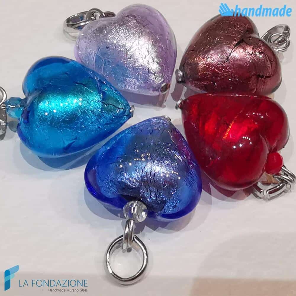 Set 5 Cuori Ice con foglia argento in vetro di Murano - La Fondazione - PERLA018