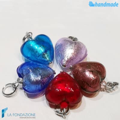 Set of 5 Ice Hearts with silver leaf Pearls handmade in Murano glass - La Fondazione - PERLA018