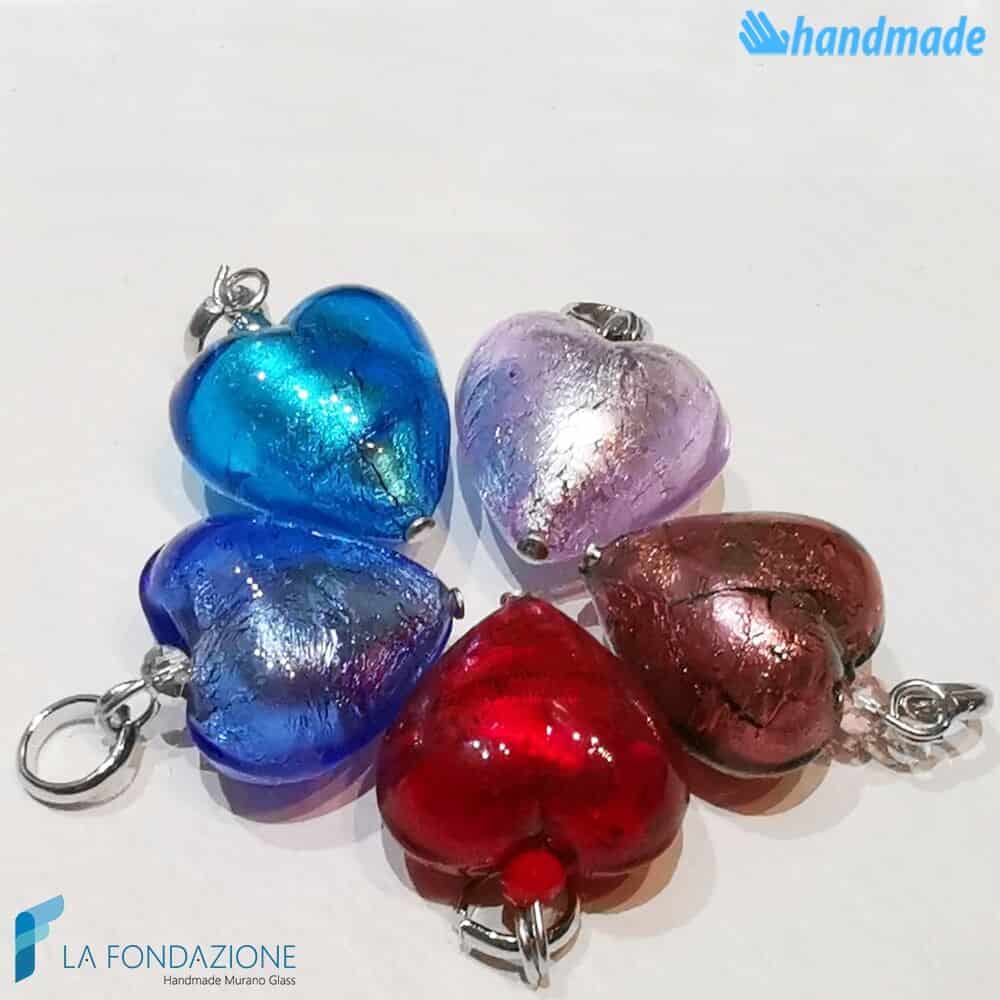 Set of 5 Ice Hearts with silver leaf Pearls handmade in Murano glass -  La Fondazione - PERLA018
