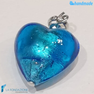 Set of 5 Ice Hearts with silver leaf Pearls handmade in Murano glass - La Fondazione - PERLA018