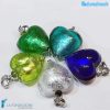 Set of 5 Aqua Hearts with silver leaf Pearls handmade in Murano glass - La Fondazione - PERLA019