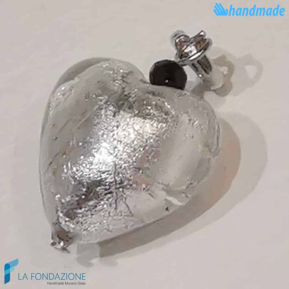 Set of 5 East Hearts with silver leaf Pearls handmade in Murano glass - La Fondazione - PERLA019
