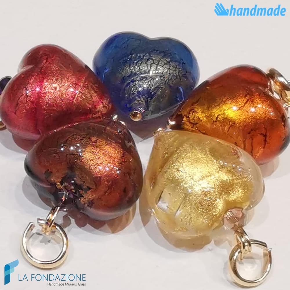 Set 5 Cuori Oriente con foglia oro in vetro di Murano - La Fondazione - PERLA020