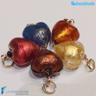 Set of 5 East Hearts with gold leaf Pearls handmade in Murano glass - La Fondazione - PERLA020