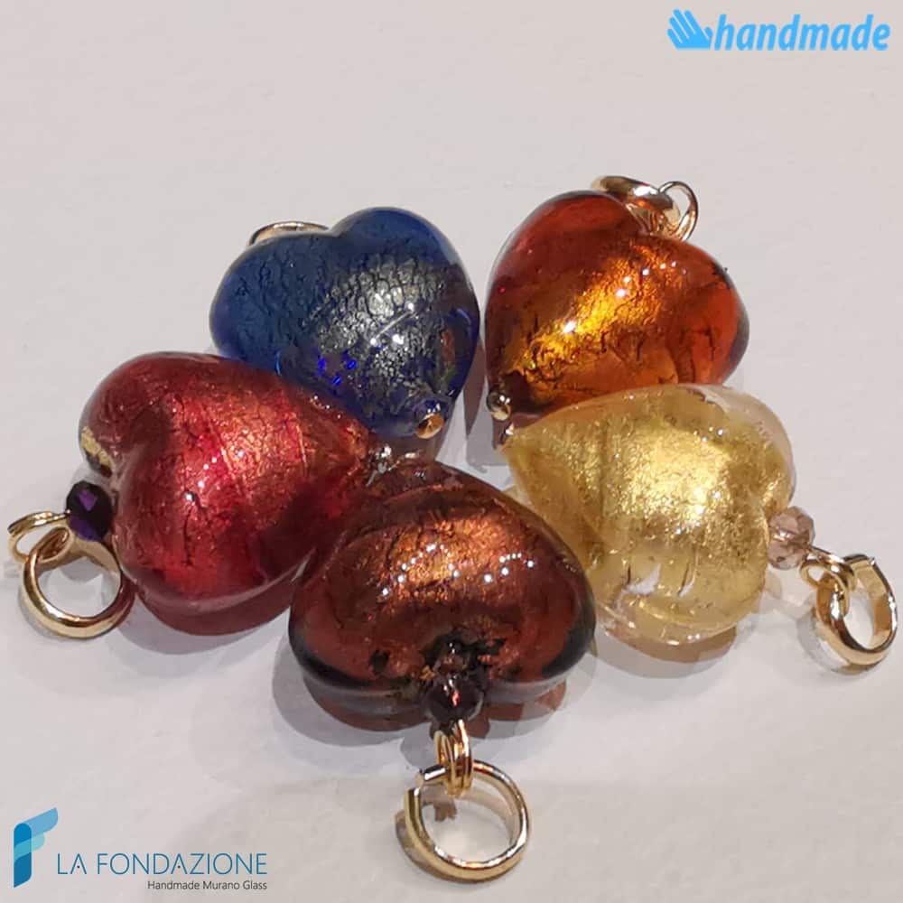 Set 5 Cuori Oriente con foglia oro in vetro di Murano - La Fondazione - PERLA020
