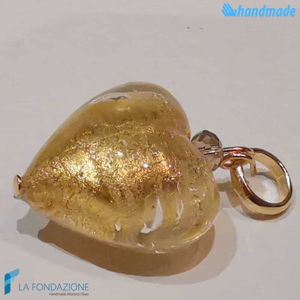 Set of 5 East Hearts with gold leaf Pearls handmade in Murano glass - La Fondazione - PERLA020