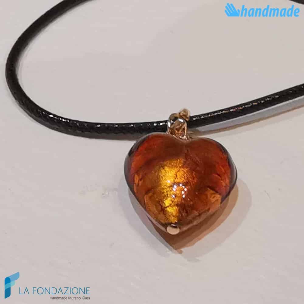 Set of 5 East Hearts with gold leaf Pearls handmade in Murano glass - La Fondazione - PERLA020