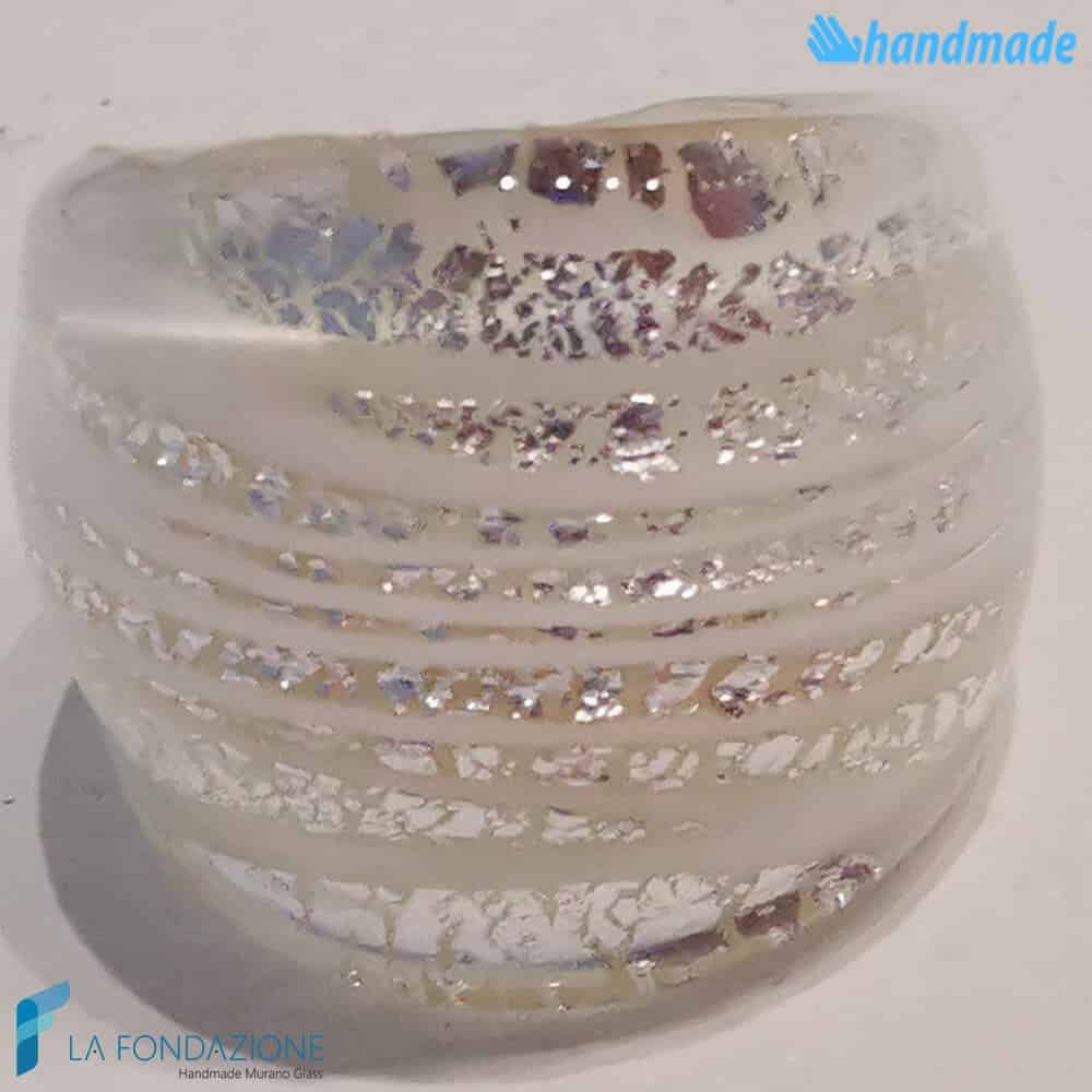 Anello Fascia Neve in vetro di Murano - La Fondazione - RINGS0122