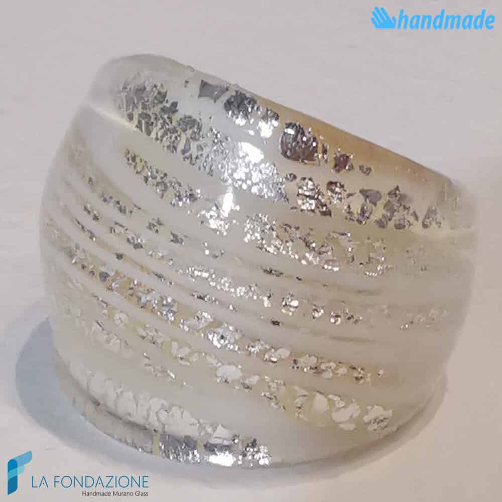 Anello Fascia Neve in vetro di Murano - La Fondazione - RINGS0122