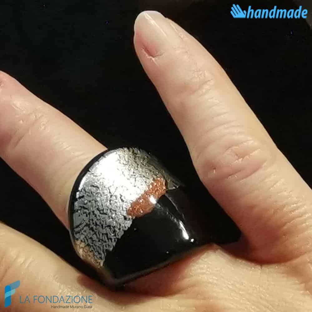 Anello Fascia Argento Rotto Piatto Nero - La Fondazione snc - RINGS0125