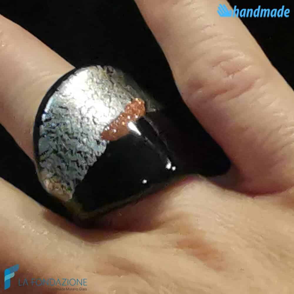 Black Flat Broken Silver Band Ring - La Fondazione snc - RINGS0125