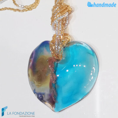 Aquamarine Chalcedony Heart Necklace - La Fondazione snc - COLL0098